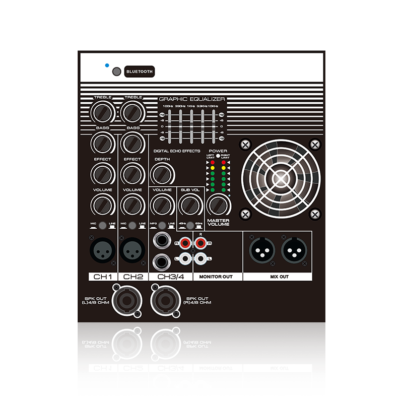 EON206: หลายช่องสัญญาณพร้อมอีควอไลเซอร์ 5 แบนด์ 2.1 หรือ 2.2 Channel Line Array Speaker Functional Module