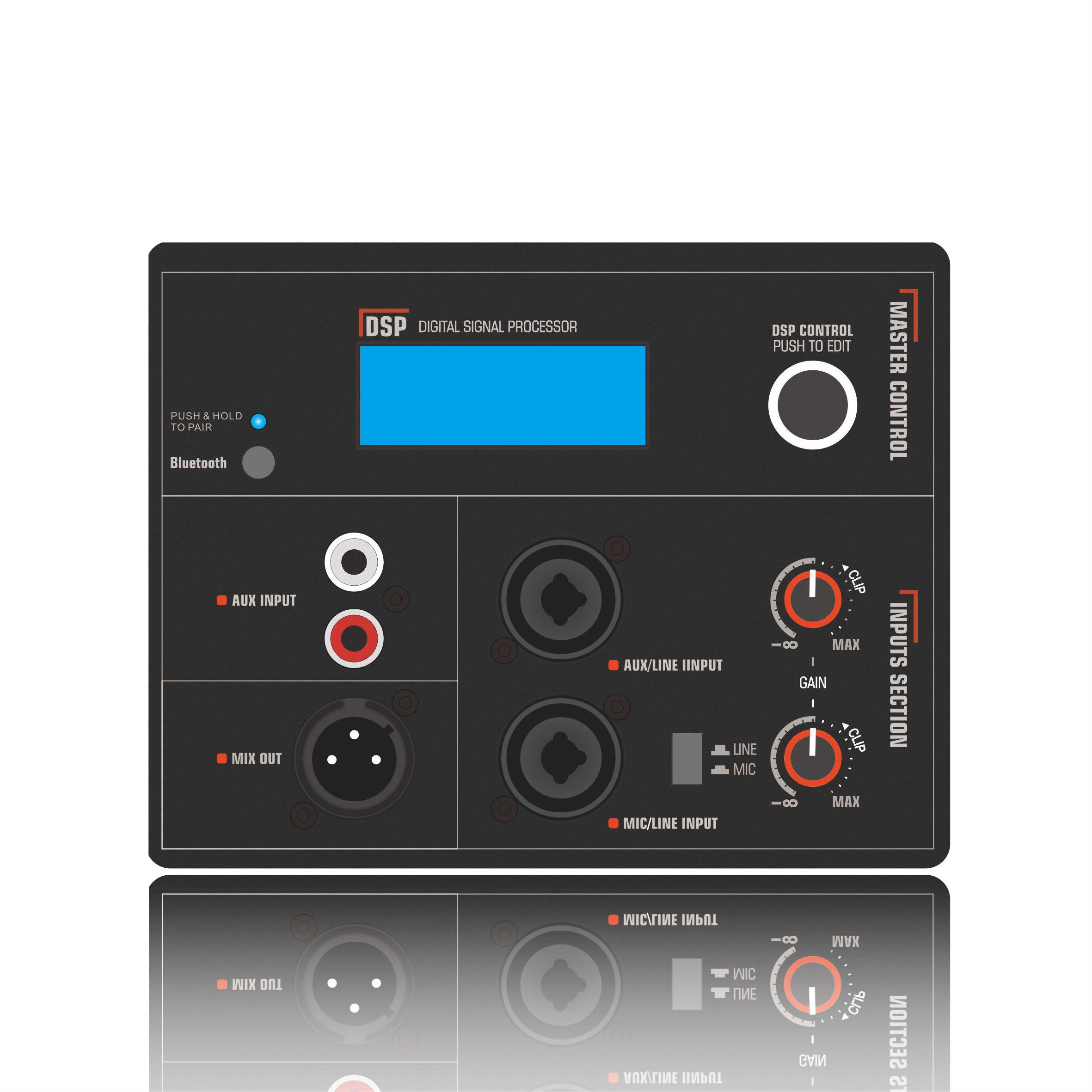 DSP1901: อินพุต RCA สเตอริโอพร้อมปุ่มควบคุม DSP แบบปุ่มเดียว ADAU1701 จากโมดูลการทำงาน DSP